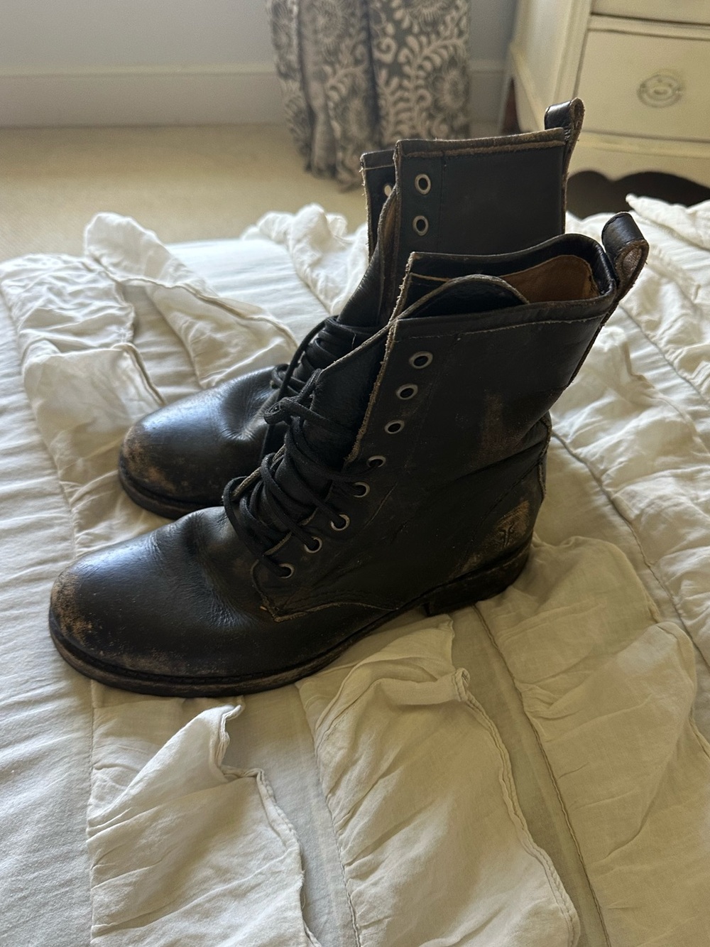 Frye Women's Veronica Distressed Black Combat Moto Boots - Picture 5 of 7